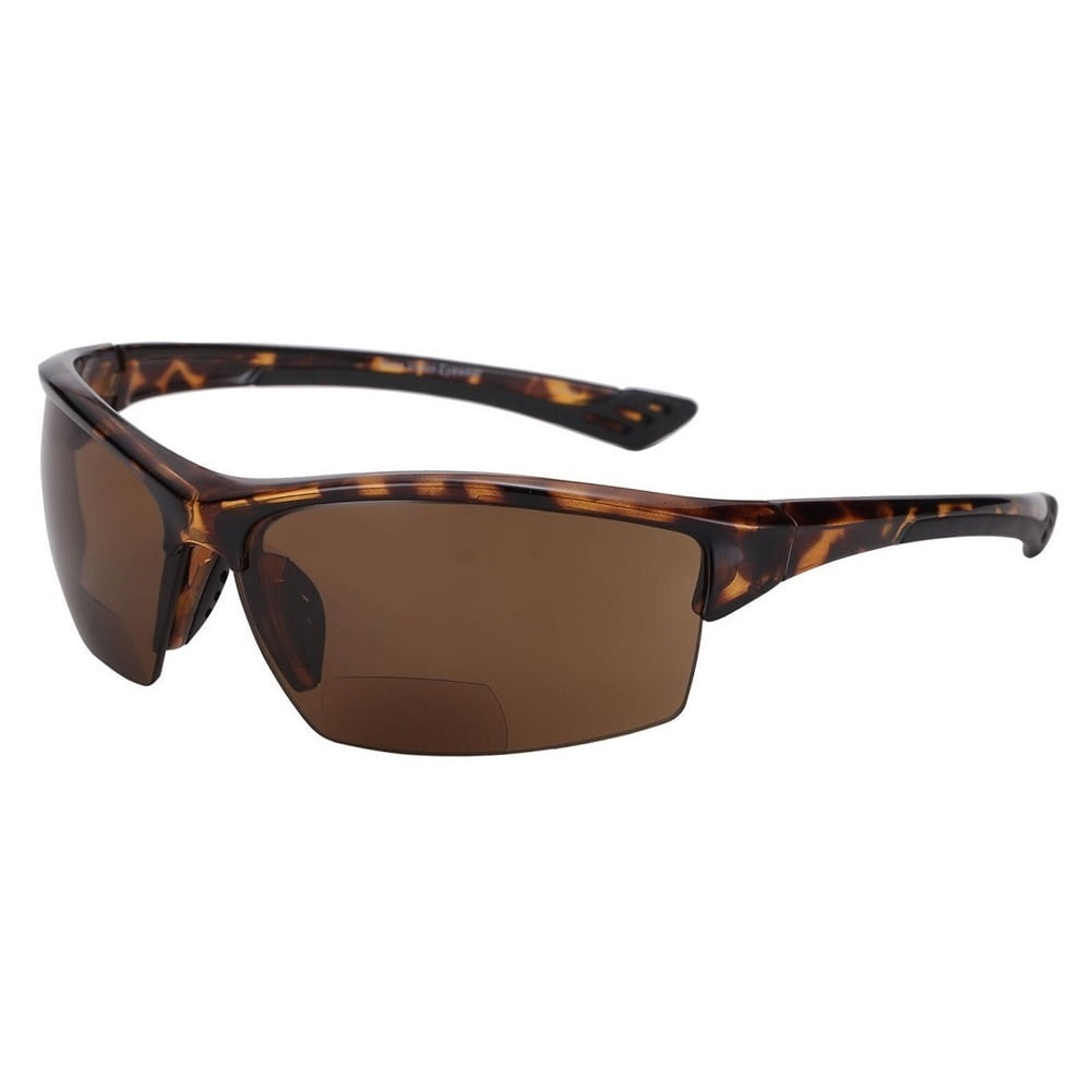 "The Skillful" Lightweight Sport Wrap Polarized Bifocal Sunglasses - Tortoise - 2.50
