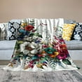 thumbnail image 2 of JRXY Flannel Fleece Blanket Orchid Accent Decorative with Pom Poms White, 2 of 6