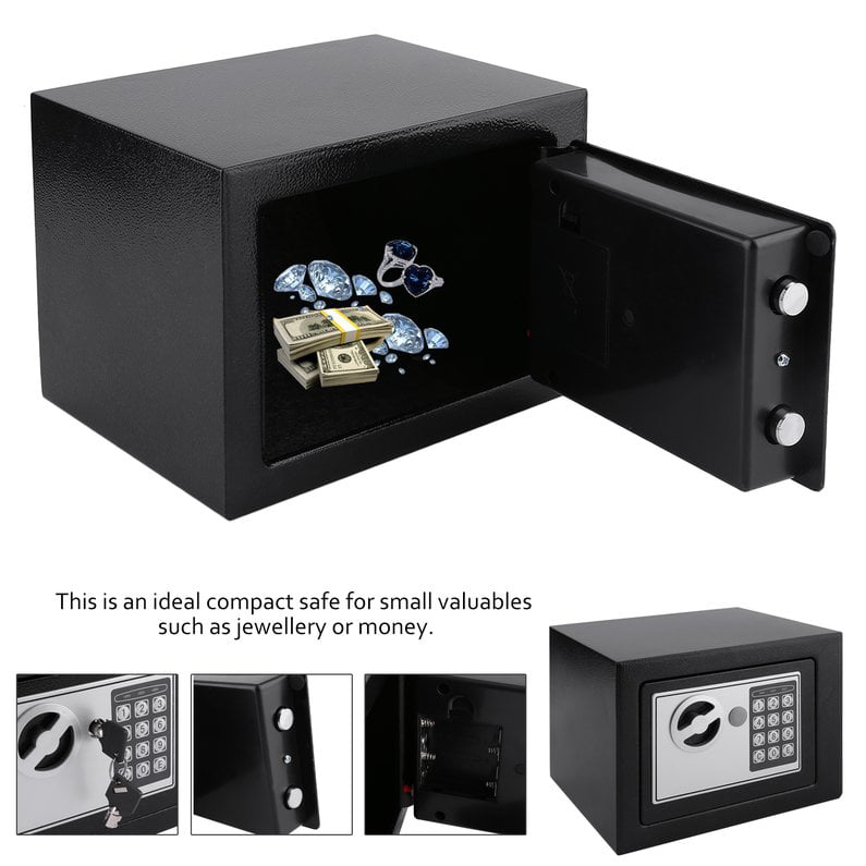 For Jewelry Cash Documents Security Boxe Safe Black Solid Steel Electronic Digital Safes With Lock For Home School Office Key Double Locking Waterproof 4.6L