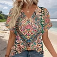 thumbnail image 2 of Zwiiyzr Women's Casual T-Shirt Boho Printing Short Sleeve V-Neck Blouse Orange (M), 2 of 5