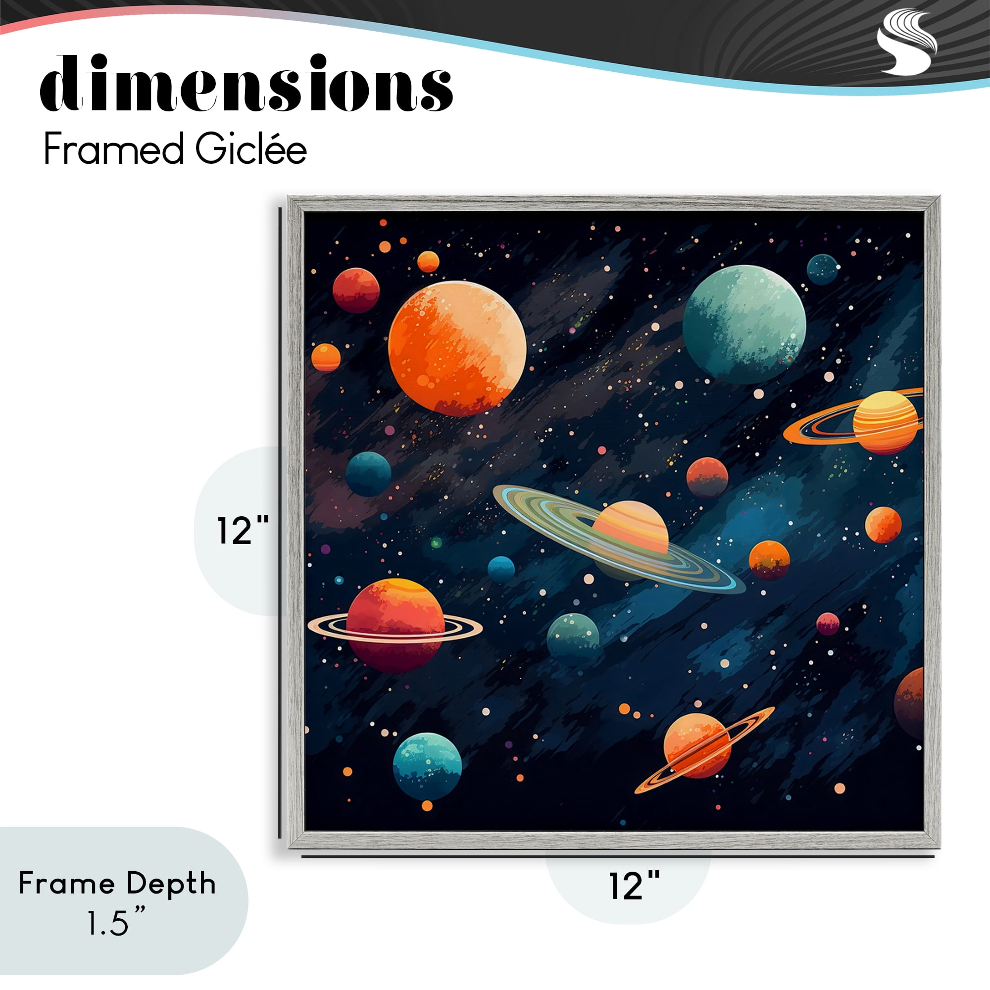 Stupell Industries Orange & Blue Planets in Orbit Gray Framed Giclee Art, design by Creative Studio