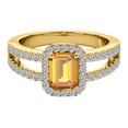 thumbnail image 2 of AoneJewelry 2 Carat Prong Set Ring With Emerald Cut Natural Citrine and Round Cut Diamonds in 10k Yellow Gold, 2 of 5