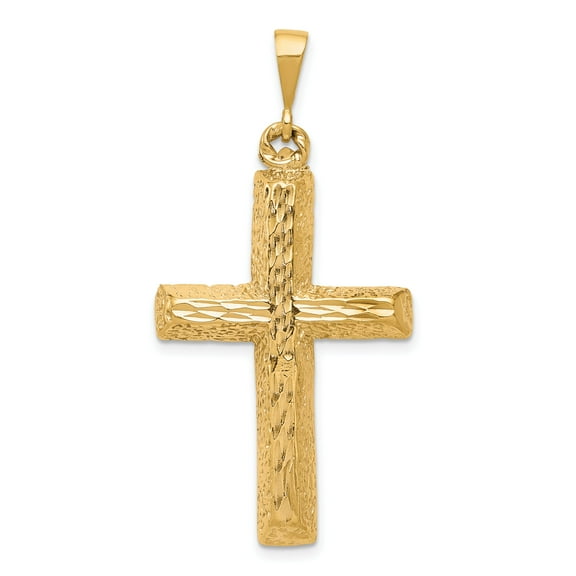 10K Gold Diamond Cut Cross Pendant Charm Jewelry 45 x 21mm
