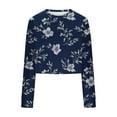 thumbnail image 4 of AKOEE Womens Cropped Sweatshirts Long Sleeve Floral/Striped Print Graphic Crewneck Pullover Loose Fall Tops (L, Navy), 4 of 5