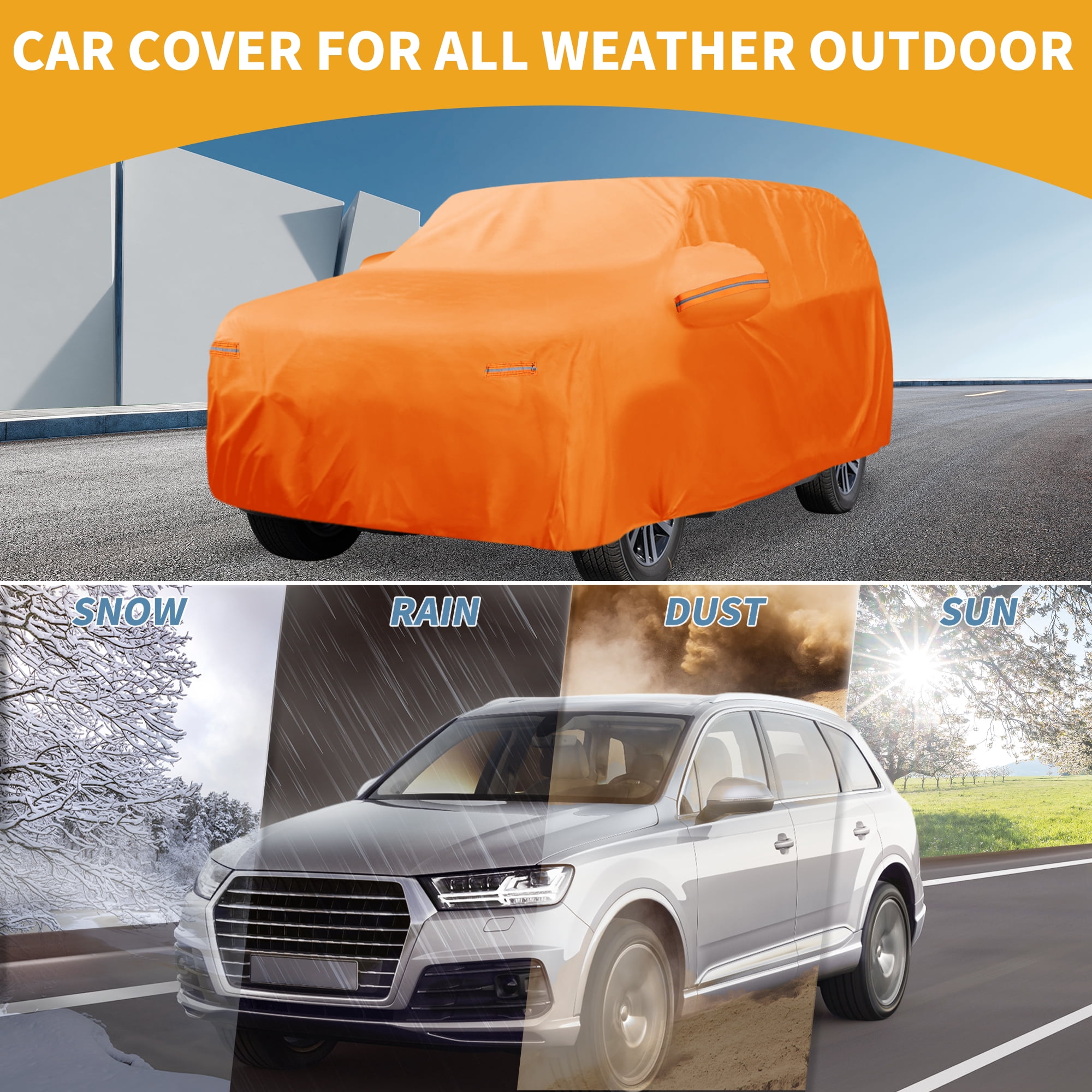 Unique Bargains Car Cover for Toyota Sequoia Aluminum Film Orange with Left Zipper