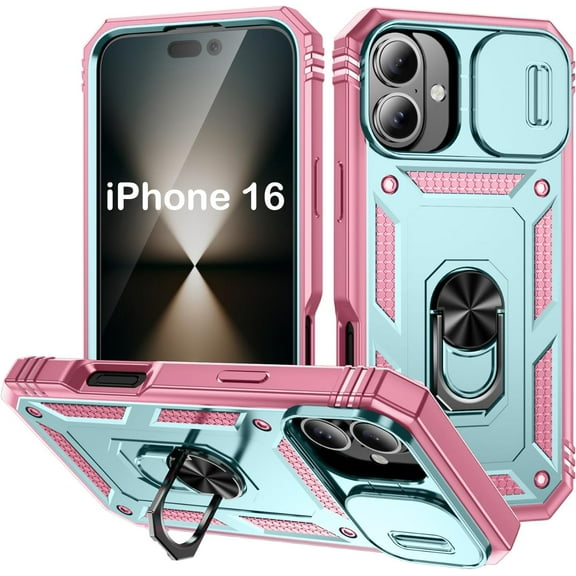 HCTian for iPhone 16 Plus Case Military,Metal Kickstand & Slide Camera Cover,Multi-Layer Heavy Duty Full Body Shockproof Protection Hard Shell for iPhone 16 Plus