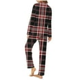 thumbnail image 4 of Diufon 2 Piece Sleepshirt Suits for Women Plaid Pajamas Set Wide Leg Nightwear Pant with Lapel Shirt Top (Large, Black), 4 of 6