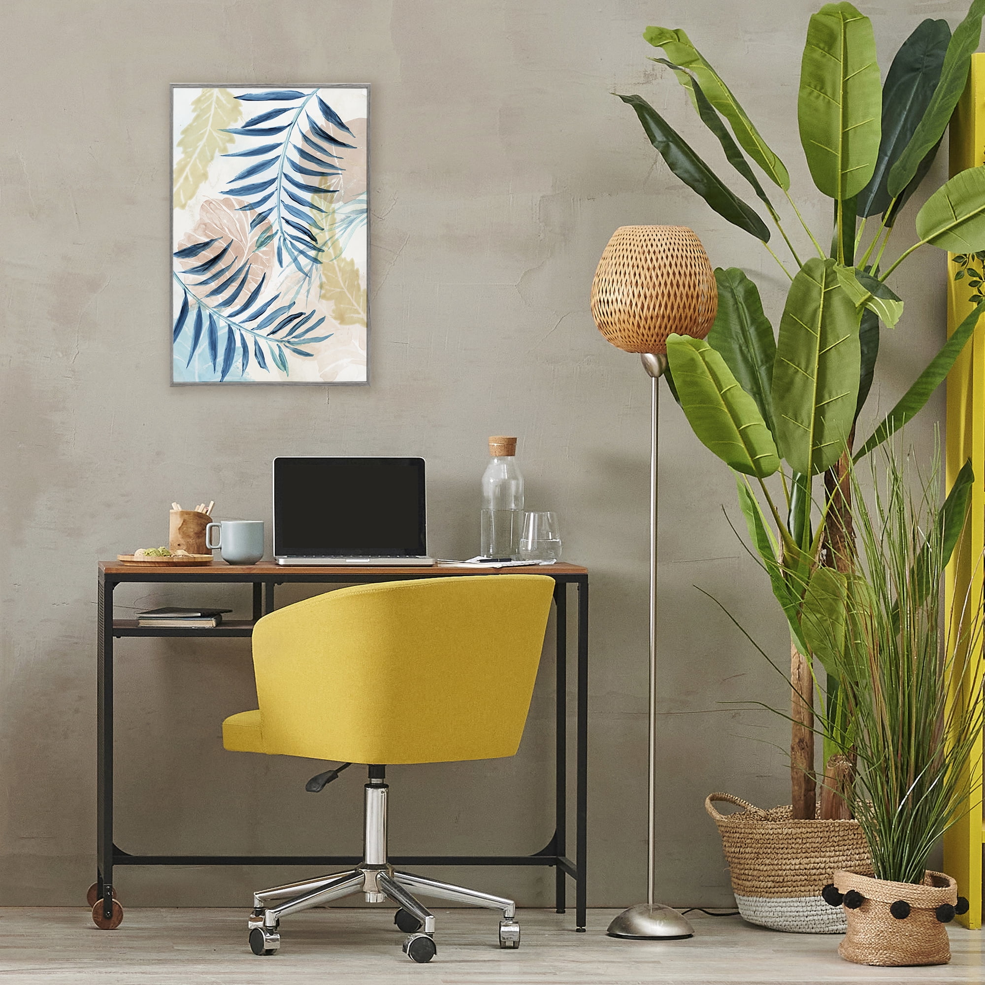 Stupell Industries Palm Fronds in Pastel Haze Gray Framed Giclee Art, design by Nan