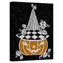 Crafted Creations Black and White Glamoween Pumpkin V Canvas Halloween Wall Art Decor 30" x 20"