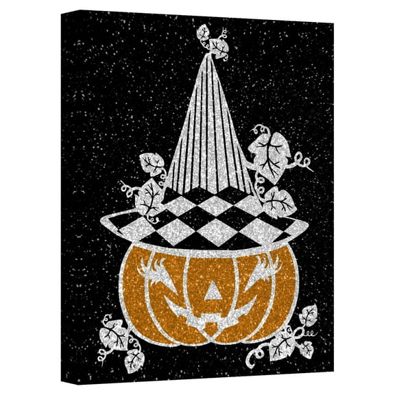 Crafted Creations Black and White Glamoween Pumpkin V Canvas Halloween Wall Art Decor 30" x 20"