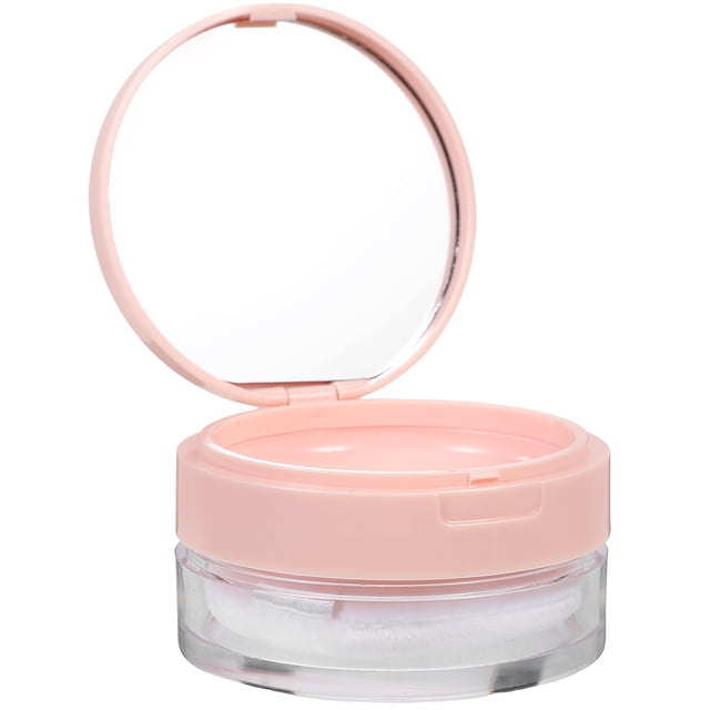 Miangastore Portable Empty Loose Powder Box Mirror Powder Container Elastic Plastic Little Mesh Makeup Case with Powder Puff Pink