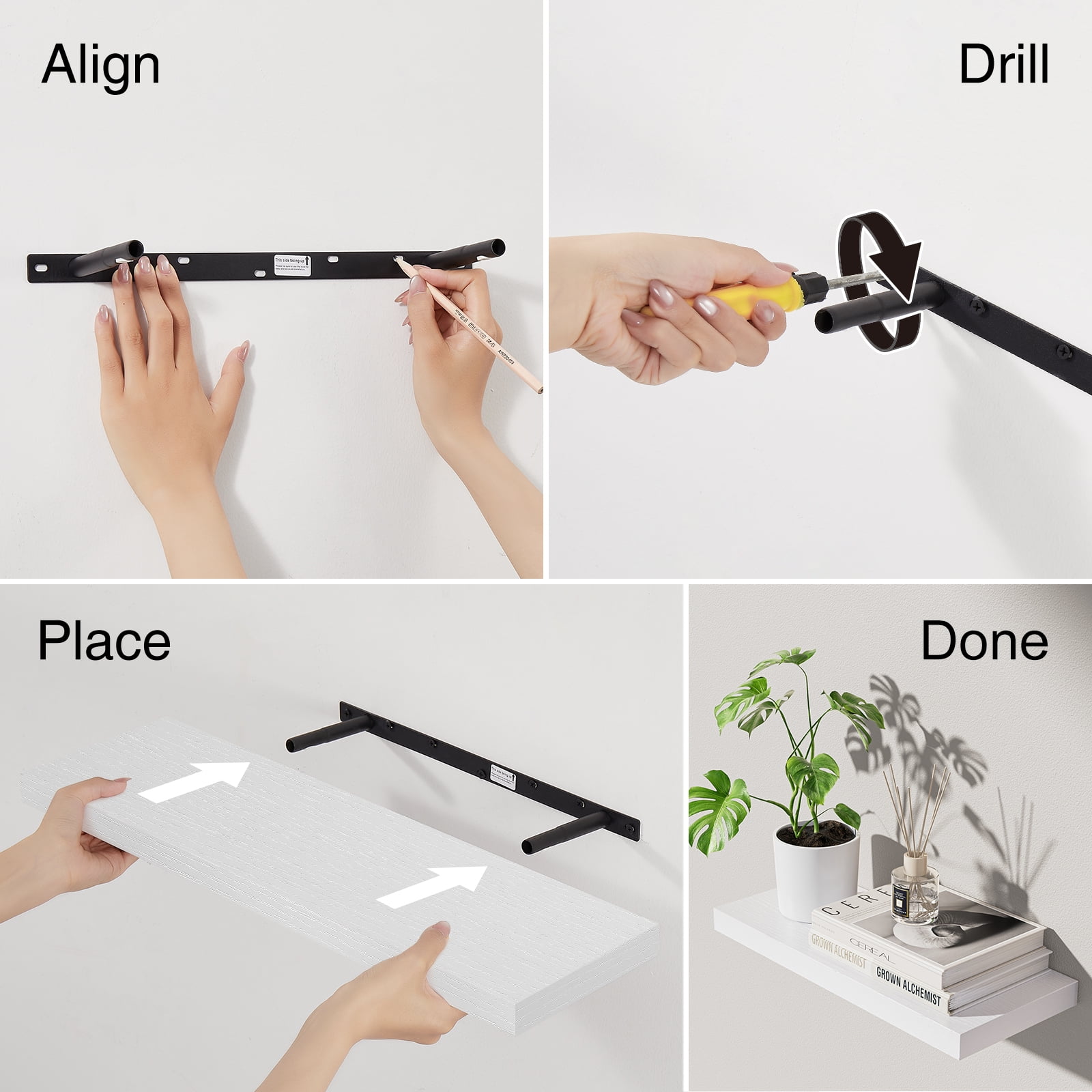 Ophanie 22.5 inch 2 Pack Wood Floating Shelves, Hanging Float Shelf for Wall Mounted Decorative Shelves, 6.7 x 23 Inch, Set of 2, White Ophanie 22.5 inch 2 Pack Wood Floating Shelves, Hanging Float Shelf for Wall Mounted Decorative Shelves, 6.7 x 23 Inch, Set of 2, White - Image 7