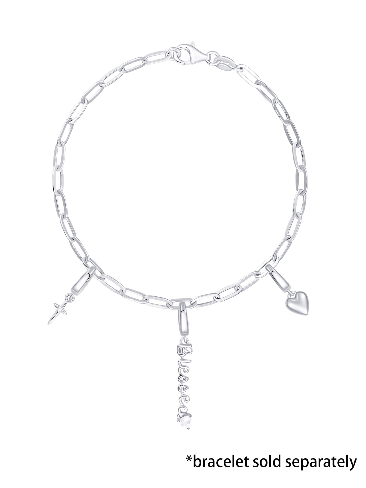 Brilliance Fine Jewelry Simulated Diamonds Blessed Charm Set in Sterling Silver
