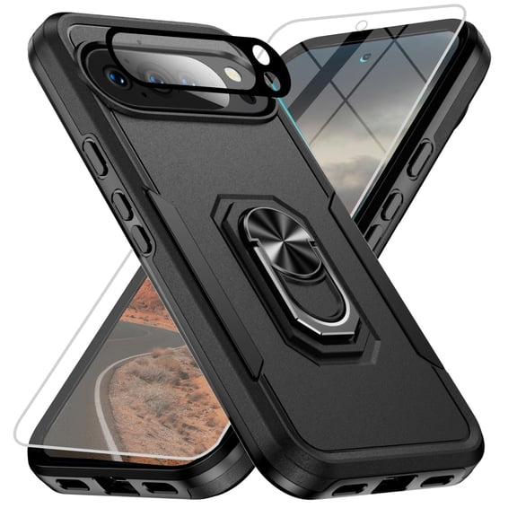 Dteck for Google Pixel 10 Pro XL Case with Screen Protector Camera Lens Cover, Heavy Duty Shockproof Kickstand Cover,Black