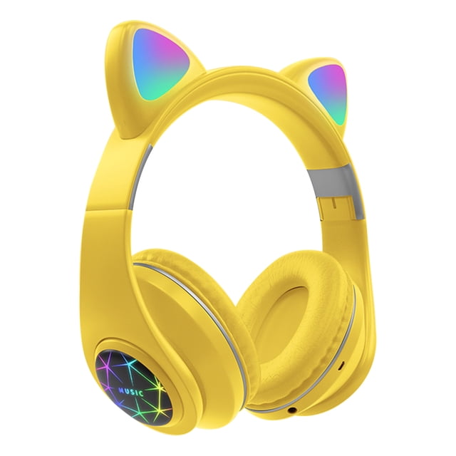 Seitruly Auriculares con orejas de gato con micrófono Bluetooth 5,0, auriculares inalámbricos con cancelación de ruido RGB, Gamer, adultos, niños y Cables de audio/vídeo No.05