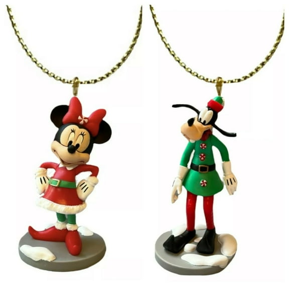 Minnie & Goofy Santa Candy Cane Ornament Holiday Figure Figurine 3” Charm Pvc New