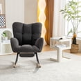 thumbnail image 3 of CQSXDA Teddy Fabric Leisure Rocking Chair With Adjustable Footstool High Backrest Solid Wood Metal Base, Dark Gray, 3 of 20