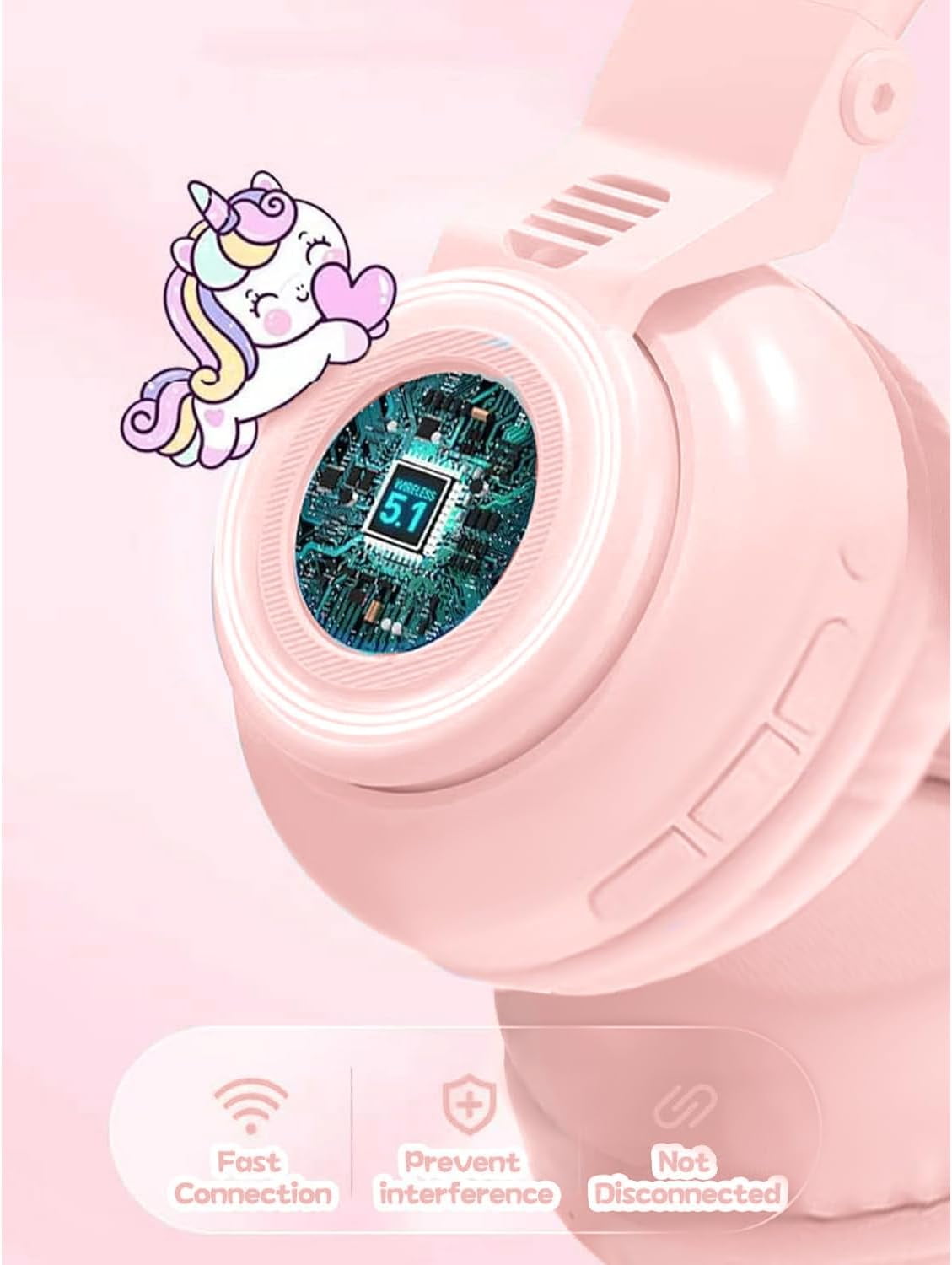Unicorn Kids' Bluetooth Headphones,Foldable Wireless Headphones for Children with Cable and Microphone Earphones Volume Control,Unicorn-Inspired Gift Design for Birthday Gift & Christmas (pink)