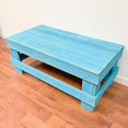 thumbnail image 3 of Natural Reclaimed Barnwood Rustic Farmhouse Coffee Table, USA Handmade Country Living Decor (Distressed Turquoise), 3 of 5