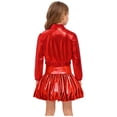 thumbnail image 2 of Haitryli Kids Girls Metallic Dance Outfits Shiny Cropped Jacket with Bubble Skirt Set Hip Hop Jazz Clothes Dancewear Red 10, 2 of 7