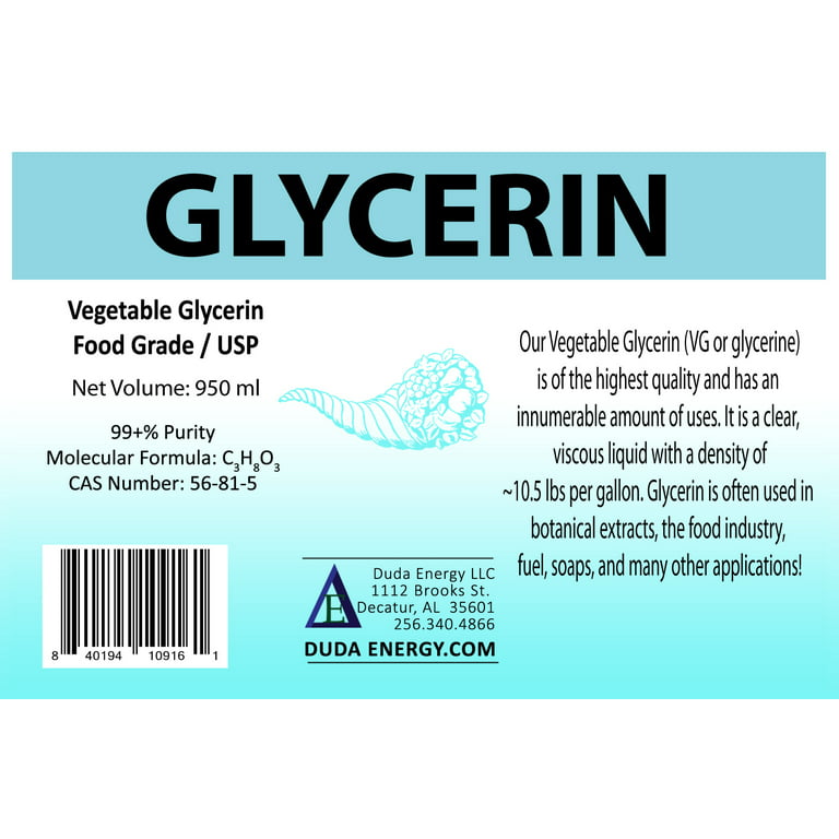 1 Liter of Glycerin USP Food Grade 99.7+% Pure Derived from Palm