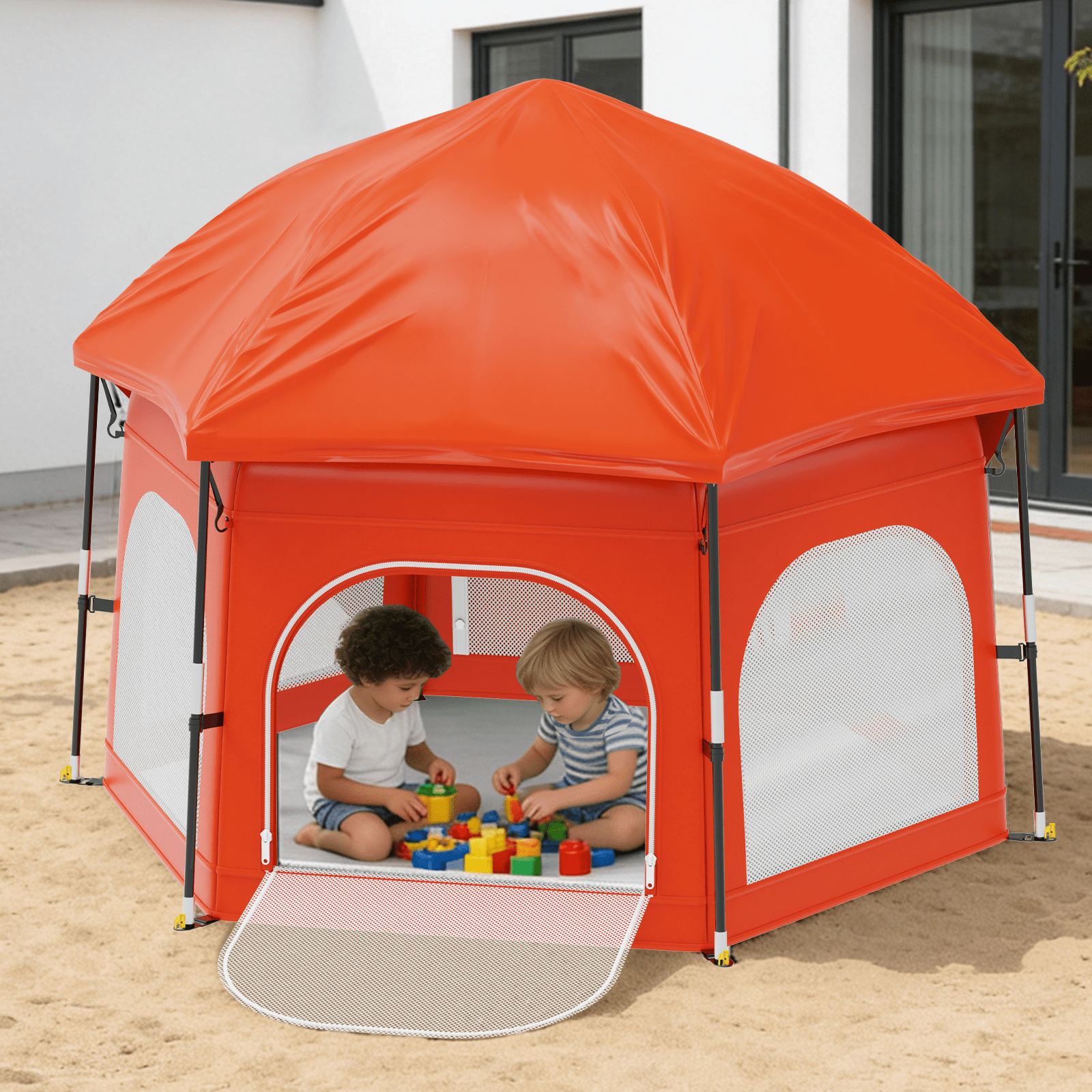G TALECO GEAR Baby Playpen with Canopy - Instant Pop-Up Portable Play Yard for Infants & Toddlers, Light weight Foldable Indoor Outdoor Playpen Tent for Beach Camping Travel, Orange