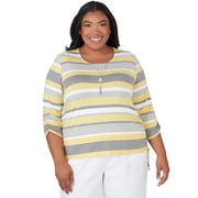 Alfred Dunner Womens Plus-Size Striped Top With Side Ruching
