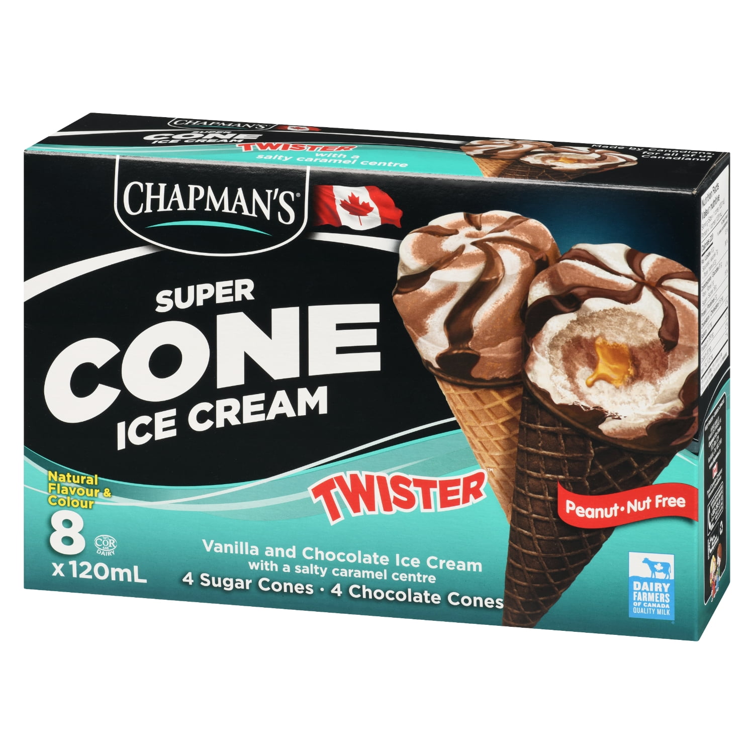 Chapman's Super Cone Twister - Vanilla and Chocolate Ice Cream with a salty caramel centre, in a Box., CHAP SALTY CAR TWISTER