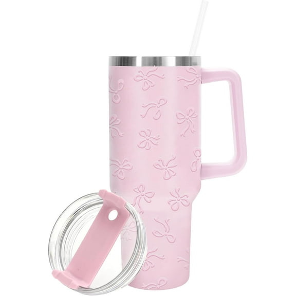 Christmas Tumbler with Lid and Straw 40oz 5D Red Snowflake Tumbler with Handle Xmas Winter Stainless Steel Cup For Home Office Travel