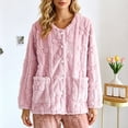 thumbnail image 4 of Women's Fuzzy Pajamas Tops Flower Jacquard Warm Long Sleeve Bed Jackets Button Down Sleepwear Winter Coats with Pockets, 4 of 9