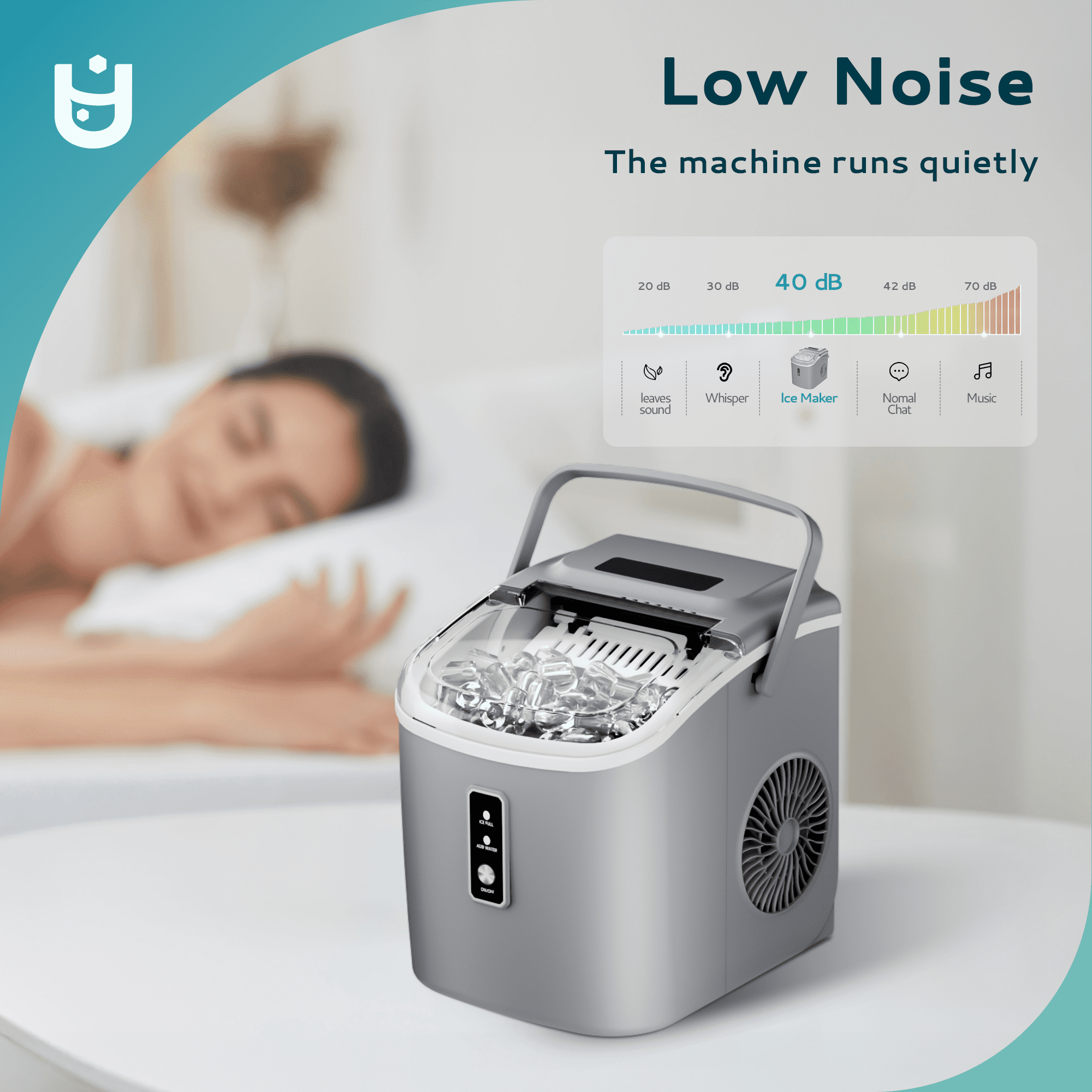 EUHOMY Countertop Ice Maker 26 lbs/Day Portable Self-Cleaning, 9 Bullet Ice in 6 Min, Gray