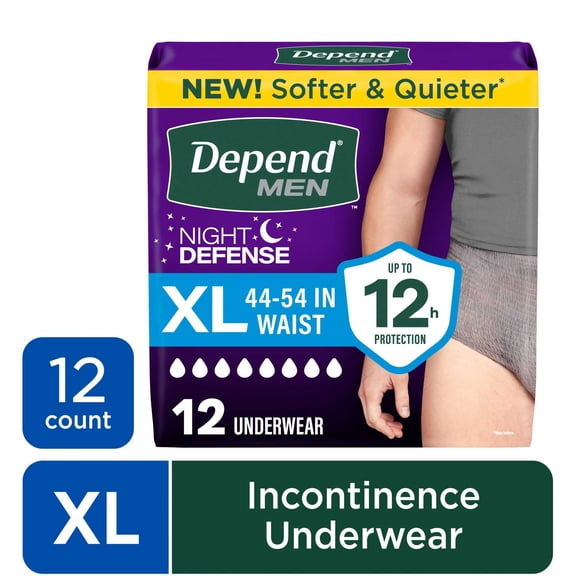 Depend Night Defense Incontinence Underwear for Men, Adult Diapers, XL, 12 Count