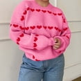 thumbnail image 4 of ClodeEU Womens Heart Sweater, Crew Neck Cute Ribbed Knit Sweaters, Loose Casual Pullover Tops Pink,Womens Plus L, 4 of 8