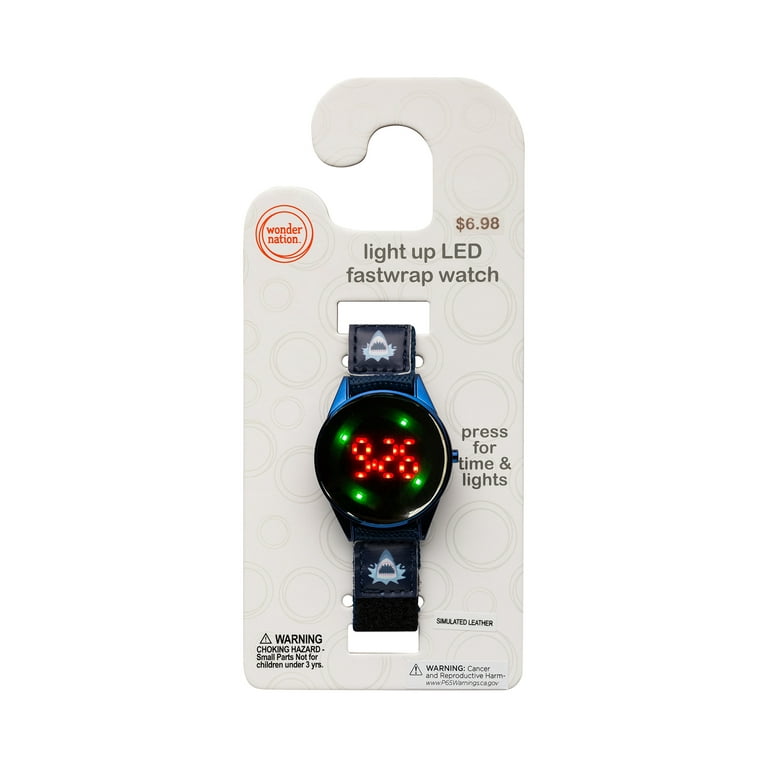 Wonder Nation Boys Round LED Dial Shark Print Velcro Kids Digital Watch Blue Walmart