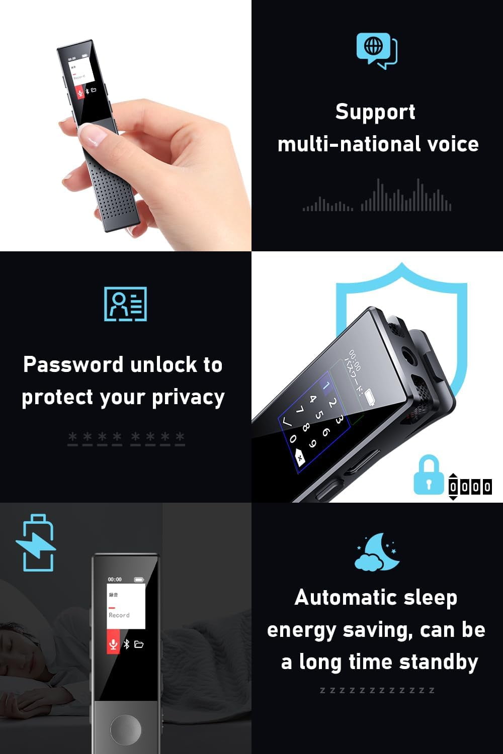 MUSICOZY Voice Recorder Compact IC Recorder MP3 Player [64GB Large Capacity & Bluetooth 5.2 & 3072kbps Sound Quality] VOR Recording AB Recording Repeat Playback Bluetooth Lecture Recording