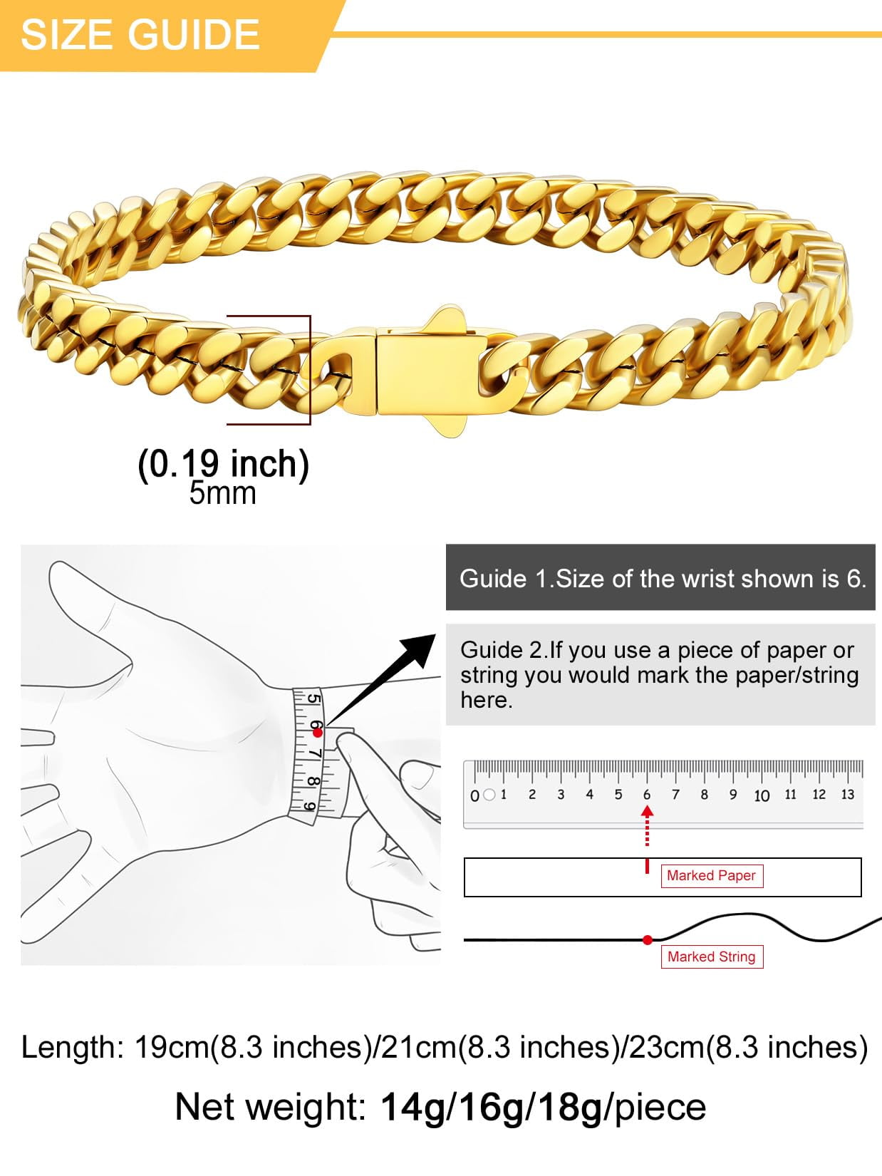 U7 Miami Cuban Bracelet for Men 14K Gold Plated Charm Bracelet 5mm Chain Bracelet Birthday Valentines Jewelry Gift 7.5inch