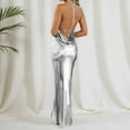 thumbnail image 3 of Sleeveless Backless Maxi Dress Women's Shiny Spaghetti Strap Bodycon Maxi Dresses (Silver XL), 3 of 5