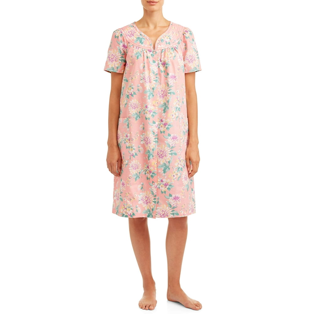 Lissome Women's and Women's Plus Seersucker Trapunto Snap Front Duster Robe