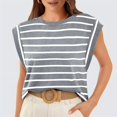 thumbnail image 7 of YUEVORA Striped Sleeveless Tops for Women, Crew Neck Cap Sleeve Tops for Women, Casual Loose Fit Summer Tops, Basic Classic Striped Daily Office Wear T Shirts for Women, 7 of 7