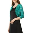 thumbnail image 4 of INSPIRE CHIC Women's Shrugs Floral Lace Cardigan 3/4 Sleeves Sheer Cover Up Top L Jade Green, 4 of 6