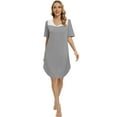 thumbnail image 2 of Women Short Sleeve Nightgowns Lace Trim Nightdress V Neck Pajama Night Vintage Sexy Sleep Shirts Summer Sleepwear Soft Nightshirt Homewear,Gray S-XXL, 2 of 7