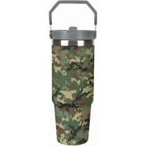 30 Oz Insulated Tumblers with Flip Straw Lid Top Handle Hunter Camouflage Pattern Leakproof Reusable Vacuum Stainless Steel Travel Coffee Mug for Car