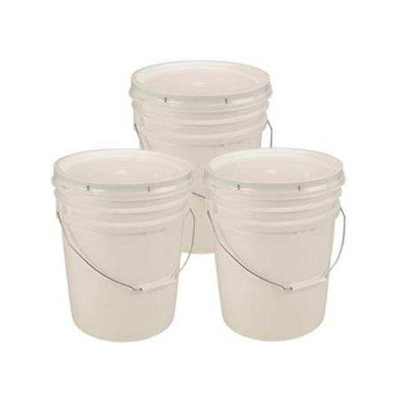 Living Whole Foods 5 Gallon White Bucket & Lid - Set of 3 - Durable 90 Mil All Purpose Pail - Food Grade - Contains No BPA Plastic