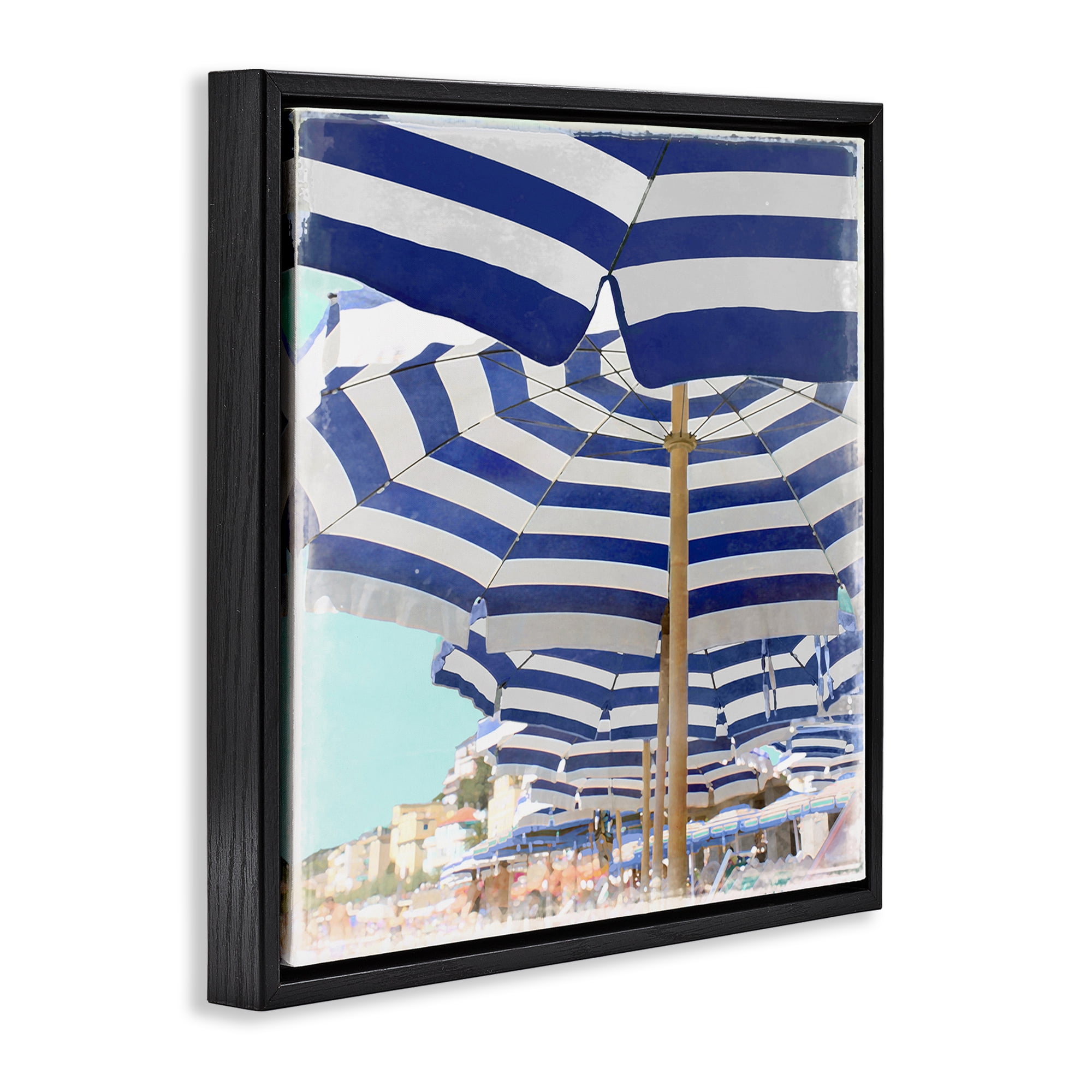 Stupell Industries Under Beach Umbrellas Nautical & Beach Painting Black Floater Framed Canvas Art Print Wall Art, 25 x 25