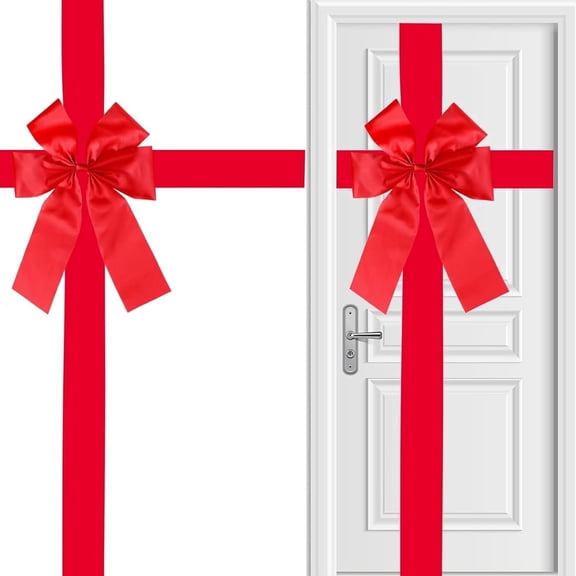 BYXAS Christmas Cabinet Door Red Ribbons Festival Bows 9.8X 40 Inches Large Red Bow Christmas Wreath Tree Bow for Home Kitchen Locker Fireplace Door Xmas Holiday Party Decorations Supplies