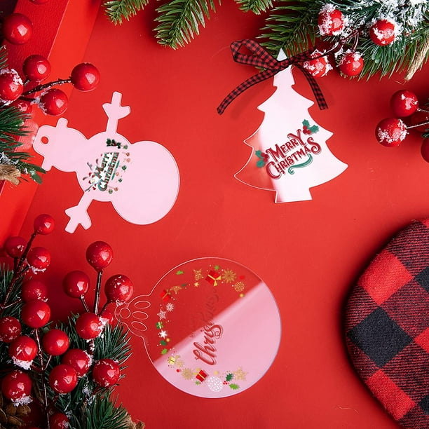 Ornement rond en acrylique transparent avec trou, disque plat, cercle de  bricolage, Noël