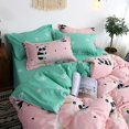 thumbnail image 2 of 3/4 piezas de ropa de cama con estampado de panda para adultos y niños, sábana suave, funda de edredón, funda de almohada, 11 Feliz Sencillez, 2 of 3