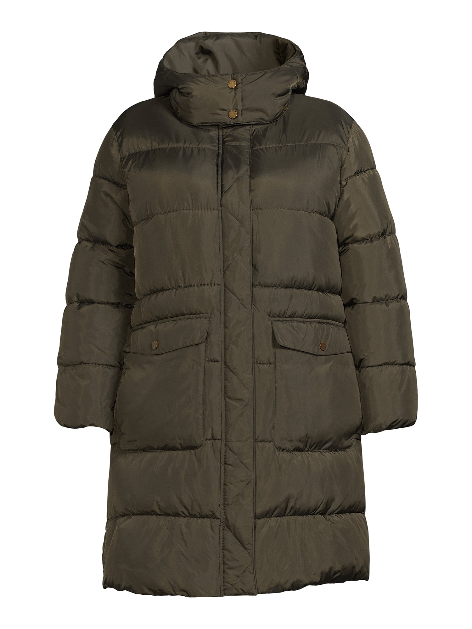 BCBG Paris Women's Plus Size Long Puffer Coat with Hood