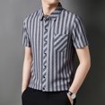 thumbnail image 2 of IWRICH Men's Striped Short Sleeve Dress Shirts Button down Classic Shirt Regular Fit Business Shirt for Summer Black M, 2 of 6