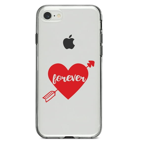 DistinctInk Clear Shockproof Hybrid Case for iPhone 7 8 SE (2020 Model) 4.7" Screen TPU Bumper Acrylic Back Tempered Glass Screen Protector - Heart Arrow Forever Valentine